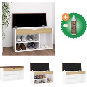 vidaXL Schoenenbank met kussen 80x30x47 cm spaanplaat wit sonoma eiken - Schoenenkast - Inclusief Houtreiniger en verfrisser