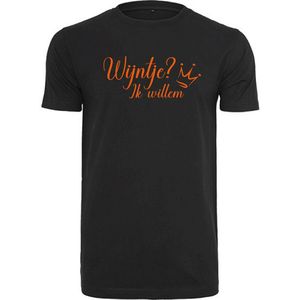 T-shirt Heren Wijntje - Maat XS - Zwart - Oranje - Heren shirt korte mouw met tekst