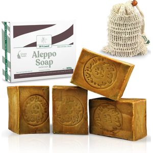 Green Fadel Aleppo Zeep - 50% Laurier Handzeep - Natuurlijke Groene Zeep (4 stuks) - Incl. Zeepzakje