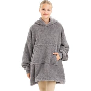 HOMELEVEL oversized fleece hoodie kinderen - Grote, zachte fleecetrui om in te relaxen - Voor jongens en meisjes - Lichgrijs - XL