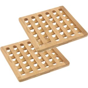 Pannenonderzetter - 2x - bamboe hout - L20 x B20 x H1 cm - hittebestendig
