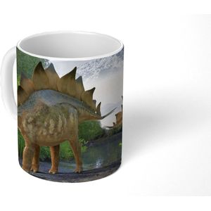 Mok - Koffiemok - Dinosaurus - Berg - Bos - Illustratie - Kinderen - Jongens - Kids - Jongetje - Mokken - 350 ML - Beker - Koffiemokken - Theemok