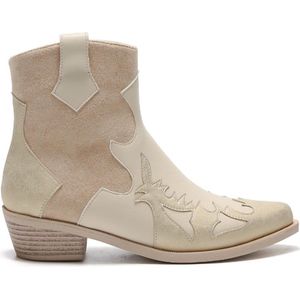 SmileFavorites® Dames Cowboylaarzen met Hak Kort - Beige - Suedine - Maat 36