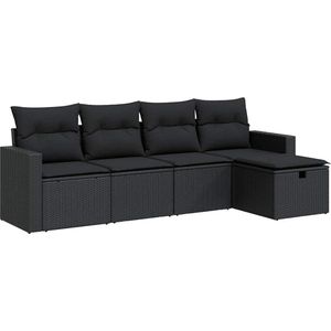 vidaXL - 5-delige - Loungeset - met - kussens - poly - rattan - zwart