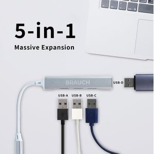 Brauch Docking Station 5 in 1 / USB-A / USB-B / USB-C / USB-D / Mac en Windows - Wit