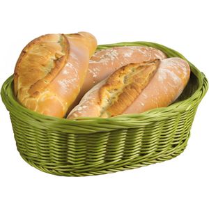Kesper Brood/fruit mandje - gevlochten kunststof - olijfgroen - ovaal - L29 x B23 x H9 cm - broodmandjes - serveermandjes - fruitmanden