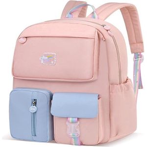 Fandare Kinderrugzak, schooltas, voor jongens en meisjes, waterdicht, van nylon, Roze Blauw S, S