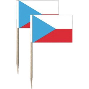100x Cocktailprikkers Tsjechië 8 cm vlaggetje landen decoratie - Houten spiesjes met papieren vlaggetje - Wegwerp prikkertjes