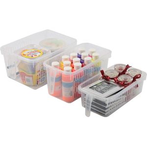 3 Stuks Handige Opbergmanden | Kast Opbergoplossing Organisatoren | opbergbox | opbergbak | Multifunctionele opbergbak met handvat | Transparant