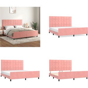 vidaXL Bedframe met hoofdeinde fluweel roze 180x200 cm - Bedframe Met Hoofdeinde - Bedframes Met Hoofdeindes - Bed - Slaapmeubel