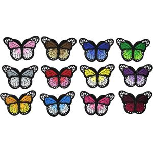 Strijk Embleem 'Vlinders patch set (12)' - Stof en Strijkapplicatie - Vlinder Patch - 12 Stuks - Patchwork - Strijkembleem Insecten - Patches - Versiering voor op kleding - Leuk Cadeau