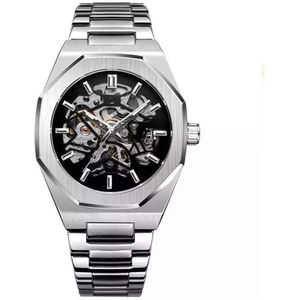 Skeleton Horloge Zilverkleurig | Waterafstotend | Cadeau Giftbox | Zilverkleurig | Automatic Horloges | Automatisch Watchwinder | Skeleton Horloges Unisex Skeleton Herenhorloge