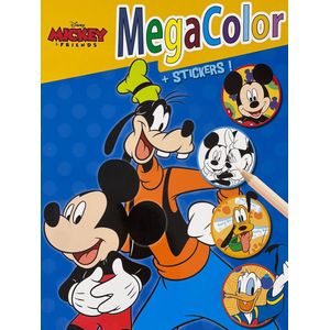 MegaColor Kleurboek Disney Micky & Friends - Pluto - Blauwgeel - A4 Formaat - 120 Kleurpagina's + 25 Stickers!