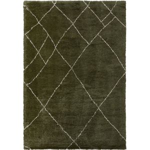 Hoogpolig Berber vloerkleed - Lines - Groen/Crème - 160x230cm - Dikke Kwaliteit - Mrcarpet