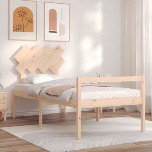The Living Store Bed Grenenhout - Massief - 205.5 x 95.5 x 81 cm - Multiplex Lattenbodem - Functioneel Hoofd- en Voeteneinde - 90 x 200 cm Matras - Montage vereist