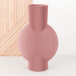 Fleuriek Grote Vaas - Roze - H50cm - Smalle gestreepte vaas - Vaas voor vensterbank - Moderne decoratie van bio plastic - Platte vaas voor vensterbank