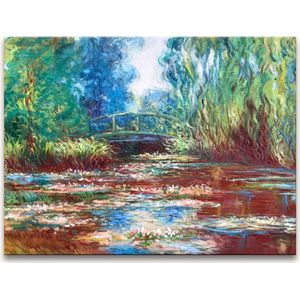 Handgeschilderd Olieverf op Canvas - Claude Monet 'Lotusbloemen bij Brug'