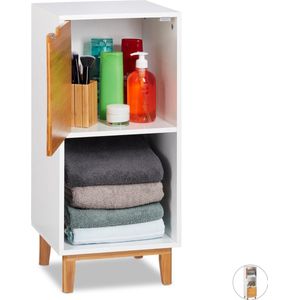 relaxdays wandkast wit met deur - MDF en bamboe - boekenkast - Scandinavisch design 2