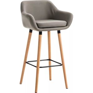 In And OutdoorMatch Luxe Barkruk Everette - Grijs - Imitatie Leder - 4-poots Onderstel - Ergonomische Barstoelen - Set van 1 - Met Rugleuning - Armleuning - Voetensteun - Voor Keuken en Bar - Gestoffeerde Zitting