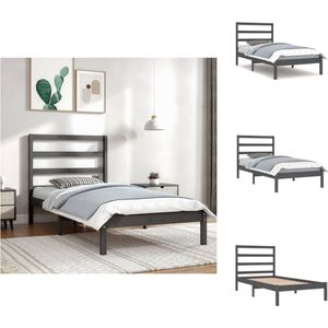 vidaXL Bedframe - Houten bedframe - 90x200 cm - Grijs - Massief grenenhout - Comfortabel hoofdeinde - Bed