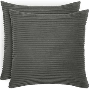 Blumtal Zachte Kussenhoes - Verstopte rits - Deco Kussen - Corduroy - 30 x 50cm - Antraciet - Set van 2