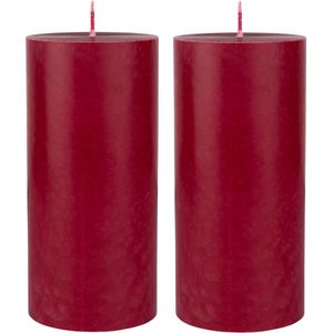 2x stuks rood bordeaux cilinderkaarsen/stompkaarsen 15 x 7 cm 50 branduren - geurloze kaarsen