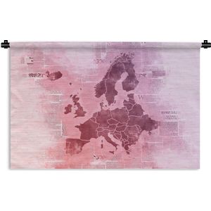 Wandkleed EuropakaartenKerst illustraties - Europakaart in paarstinten op krantenpapier Wandkleed katoen 90x60 cm - Wandtapijt met foto