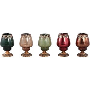 PTMD Windlicht Adelise - 7x7x12 cm - Glas - Meerkleurig - Set van 5