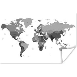 Poster - Gemarkeerde landen op een wereldkaart - zwart wit - 120x80 cm
