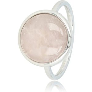 My Bendel Ring zilverkleurig met Rose Quartz edelsteen - Sprankelende Zilverkleurige Ring met Unieke Rose Quartz Edelsteen - Met luxe cadeauverpakking
