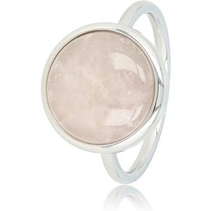 My Bendel - Zilverkleurige ring met Rose Quartz edelsteen - Sprankelende Zilverkleurige Ring met Unieke Rose Quartz Edelsteen - Met luxe cadeauverpakking