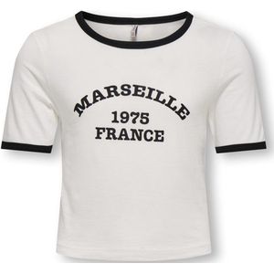 ONLY KOGNINA LIFE CONTRAST TOP CS JRS Meisjes T-shirt - Cloud Dancer Black+Print Marseille