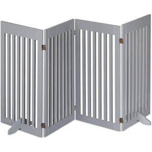 Relaxdays Veiligheidshekje hout - 92 cm hoog - traphekje - deurhek - zonder boren - grijs - 4 panelen