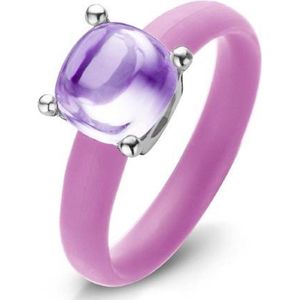 Colori 4 RNG00076 Siliconen Ring met Steen - Glassteen 10 mm - One-Size - Licht Roze