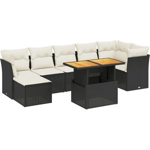 vidaXL - 8-delige - Loungeset - met - kussens - poly - rattan - zwart