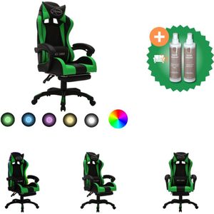 vidaXL Racestoel met RGB LED-verlichting kunstleer groen en zwart - Bureaustoel - Inclusief Onderhoudsset