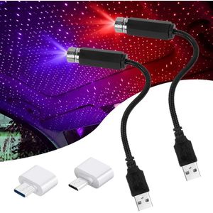 Auto-USB-verlichting, Verstelbaar USB Star Night Light met 2 adapters, Meerdere Modi Plug en Play Auto-interieur Sfeerlicht, Romantisch Decoratief voor Car Home Party (rood/paars blauw)
