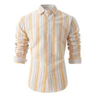 Livano Linnen Blouse Heren - t shirt - Polo - Overhemd - Shirt - Zomer - Ibiza Stijl - Geel - Maat S