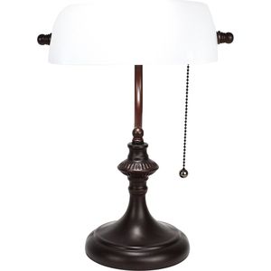 HAES DECO - Tiffany Tafellamp 26x16x38 cm Wit Metaal Glas Bankierslamp Bureaulamp Nachtlampje