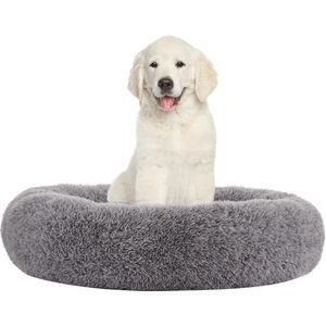 Kalmerend Hondenbed, Pluche Kalmerend Kattenbed, Ronde Nepbont, Zacht Donut Knuffelbed, Verwarmend en Comfortabel Comfortabel Huisdierenbed voor Grote, Middelgrote, Kleine Honden en Katten (76 cm)