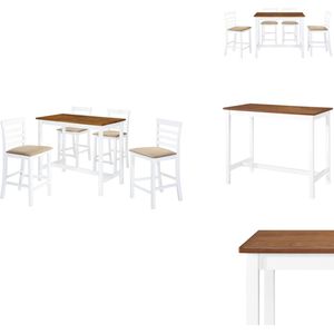 vidaXL Bartafel En -stoel - Bartafels En -stoelen - Barset - Barsets - Bartafel- en barstoelenset massief hout bruin en wit 5-delig