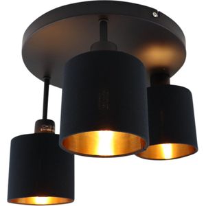Olucia Koge - Moderne Plafondlamp - 3L - Metaal/Stof - Zwart - Rond