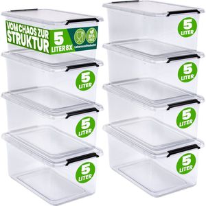 DEUBA Opbergbox Set van 8 - 5l BPA Vrij Stapelbaar - 29,5x20x12cm