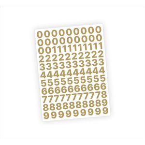 Cijfer stickers / Plaknummers - Stickervel Set - Metallic Goud - 2cm hoog - Geschikt voor binnen en buiten - Standaard lettertype - Mat