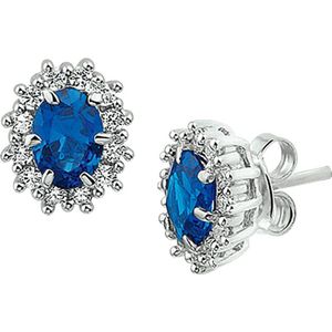 TFT Oorknoppen Zirkonia En Synthetische Saffier Zilver Gerhodineerd Glanzend 11 mm x 9.5 mm