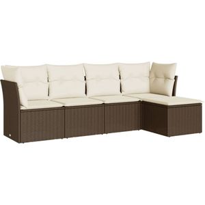 vidaXL - 5-delige - Loungeset - met - kussens - poly - rattan - bruin