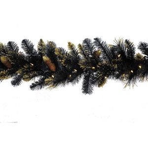 Verlichte guirlande ""Shimmery Golden Black Bristle"" - L274 cm - met verlichting en gouden glitter