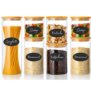 Voorraadpotten - 7 Delige Set - Glazen Potjes Met Deksel - BPA-vrij - Met Pen & 16 Herschrijfbare Stickers - Snoeppot