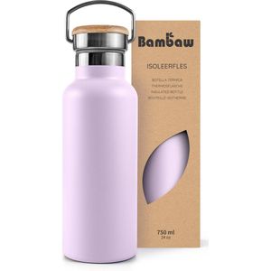 Bambaw® 750ml RVS Thermosfles - Isoleerfles, Dubbelwandig, Lekvrijen, loodvrij en Plasticvrij Geïsoleerde Fles met Bamboe Deksel voor Warme en Koude Dranken - Ideaal voor Reizen, Werk, Yoga, Wandelen en Dagelijks Gebruik – violet