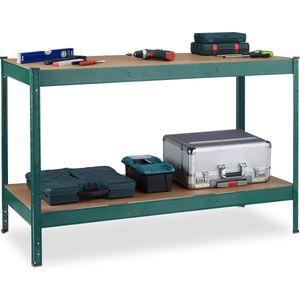 Relaxdays werkbank met 2 etages - tot 300 kg per etage - werktafel - verstelbaar - groen